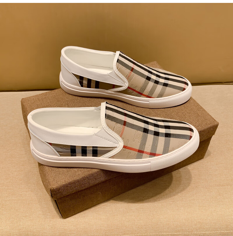 巴伯利 巴布瑞 tb懒人鞋男潮流休闲一脚蹬英伦格子布鞋厚底夏季透气