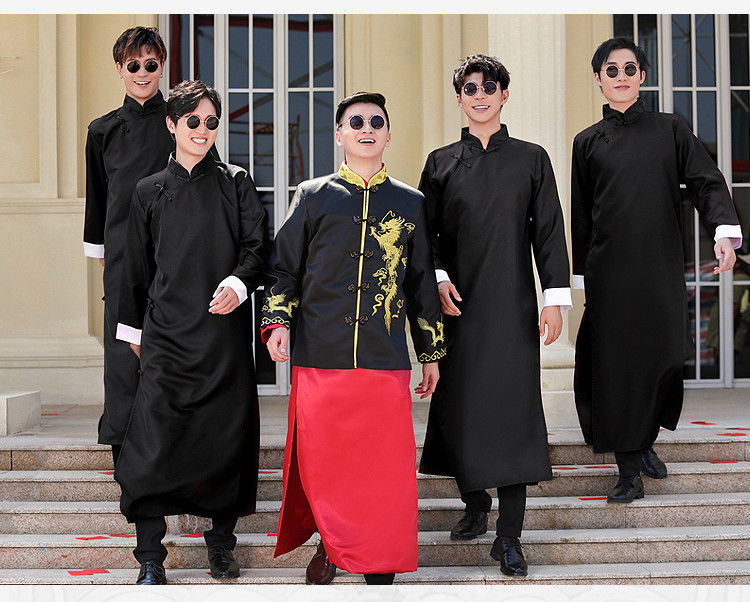 伴郎服装中式结婚礼服大码胖兄弟团唐装相声服古装马褂长衫中国风