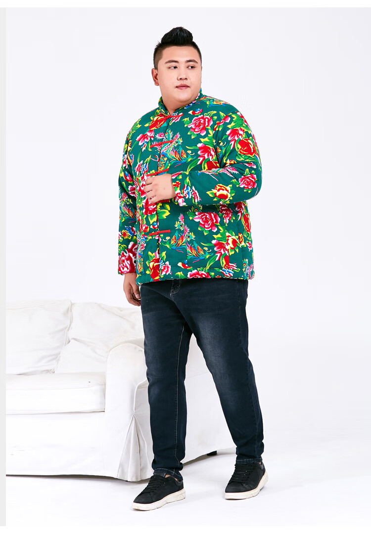 东北大花棉袄加肥加大布棉衣男特大号棉花手工棉衣加厚胖人定做外套