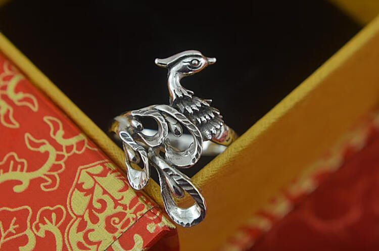 亚弗复古民族风999银戒指女足银凤凰个性足银指环女食指戒指港码8号