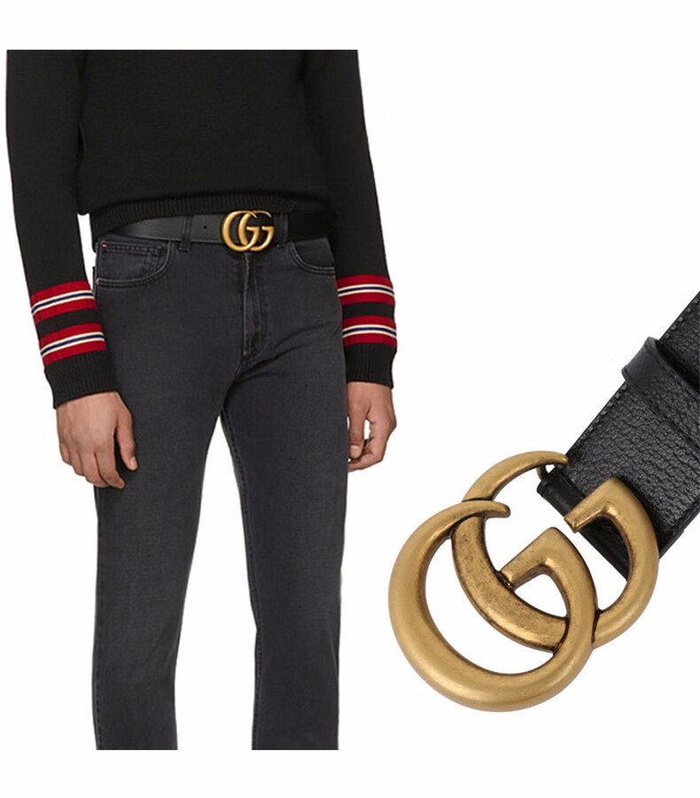 古驰(gucci)配饰经典双g金属板扣式休闲皮带腰带411924 黑色414516 ap