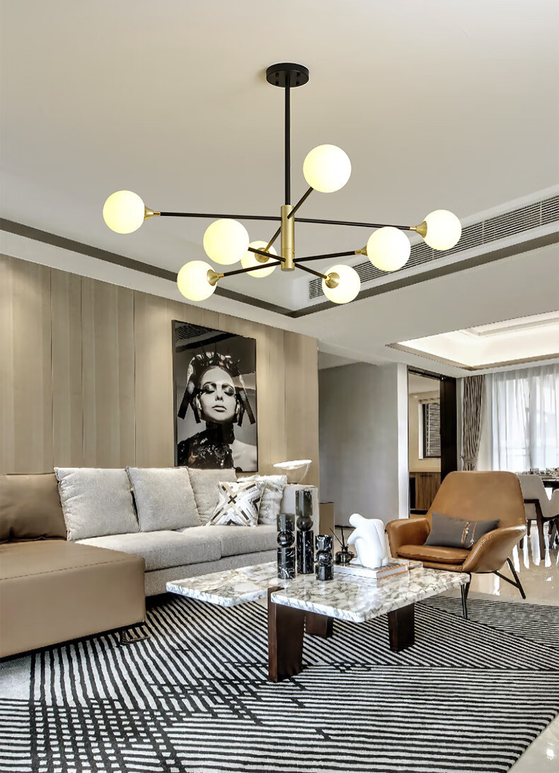 佰灯佰美 北欧现代轻奢灯具客厅灯简约现代客厅吊灯铁艺创意个性玻璃