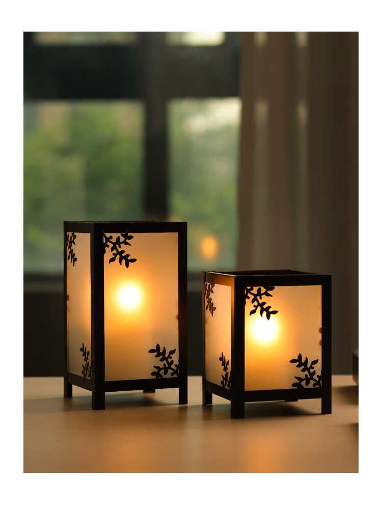 烛台风灯 中式和风烛台复古铁艺玻璃风灯蜡烛浪漫家居桌面装饰古风