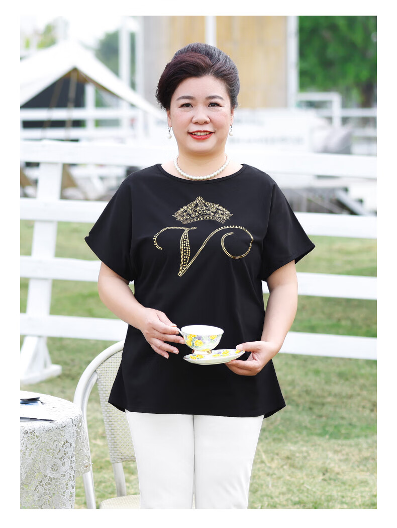 上衣宽松中老年女装大码240斤体桖女肥婆夏装酒红色3xl建议130150斤