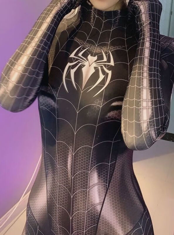 蜘蛛侠衣服成人女黑色化妆舞会紧身衣大人连体衣服套装成人万圣节服装