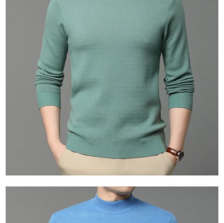 九频道冬装新款男式加厚毛衣中青年休闲纯色半高轻奢高档品牌男装灰色