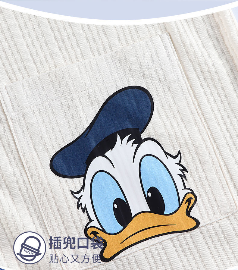 高品质女士睡衣日系睡衣女秋棉质长袖唐老鸭可爱开衫家居服粉红色ls