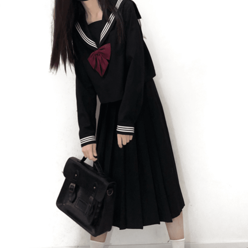 长袖jk制服裙黑三本二本水手服学院风毕业班服校服套装jk长裙黑色二本