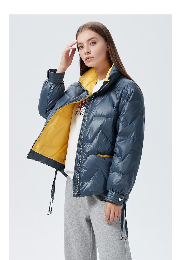 雪中飞羽绒服女短款亮面立领2020秋冬季新品防寒外套女 灰紫色 155
