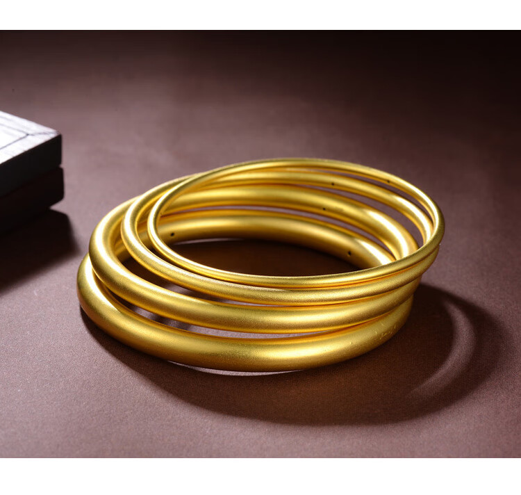 欧阳先生古法黄金手镯足金999简约光圈磨砂手镯女送妈妈58古法手镯15g