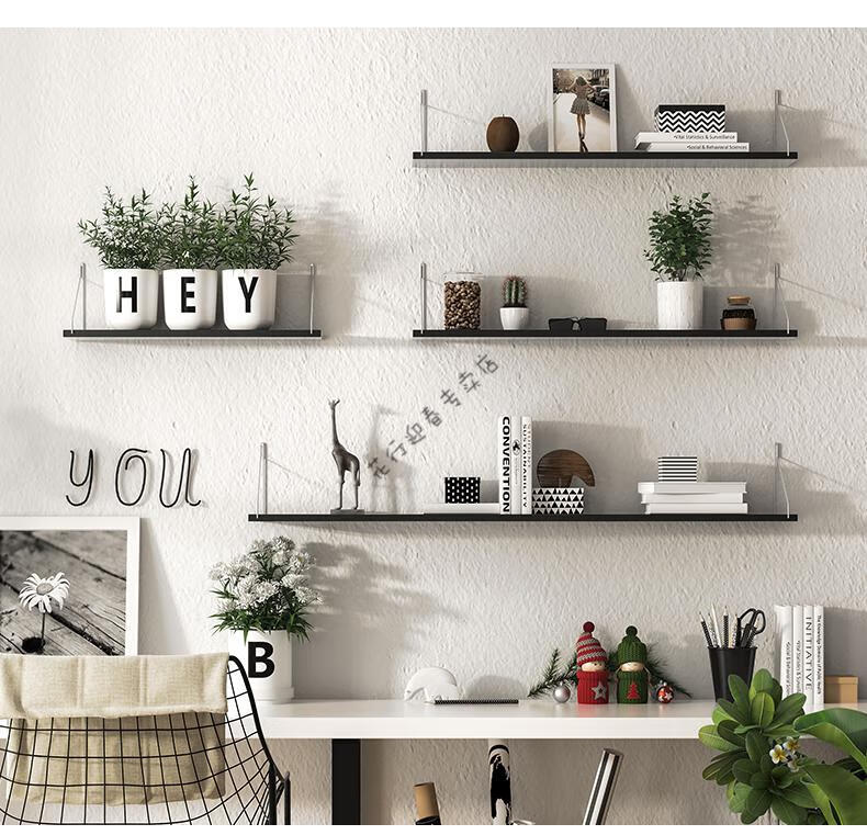 实木墙上置物架免打孔客厅电视墙面装饰上墙挂墙书架一字隔板定制白色