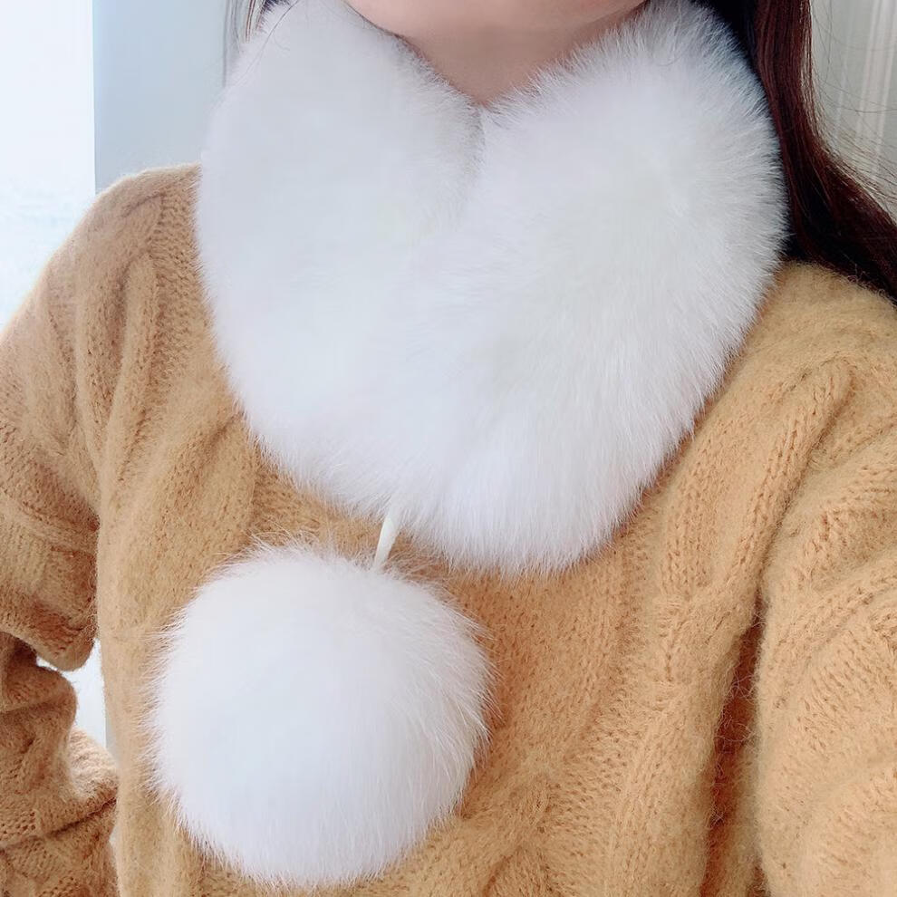 毛领子真毛狐狸毛围脖真毛领子皮草围脖女士秋冬狐狸毛围巾围脖毛球