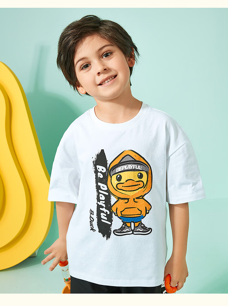 bduck小黄鸭童装男童夏装2021新款纯棉卡通潮流t恤白色105cm