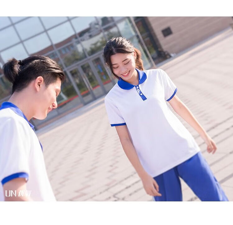 策柒韩版学生校服情侣装夏季翻领短袖t恤女夏原宿衫男学院风宽松三杠