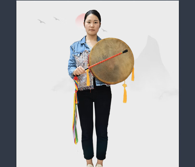 二神鼓黑牛皮镇堂鼓单面手抓鼓文王鼓送鼓包送藤条鼓鞭大神鼓 50cm