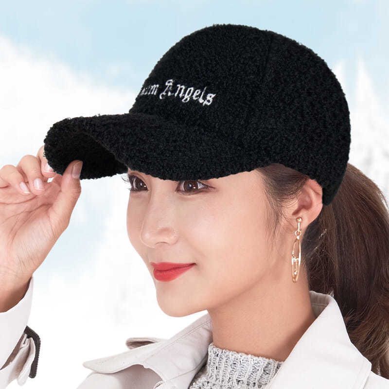 斐珺新品帽子女冬季加绒毛绒鸭舌帽帽子女秋冬季加厚
