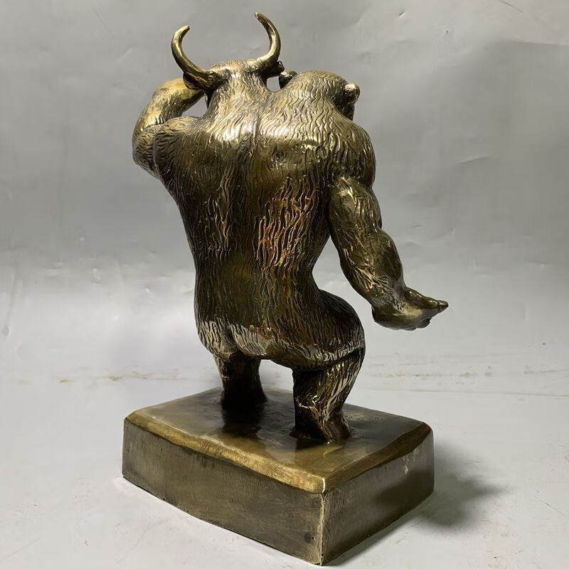 纤雅洁铜牛熊同体东方华尔街同款现代工艺收藏品酒店办公室证券所摆件