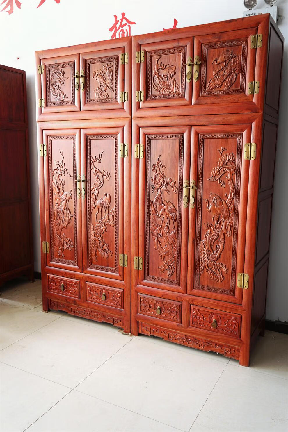 老榆木实木衣柜老榆木大衣柜顶箱柜衣物柜储藏柜明清仿古卯榫雕花家具