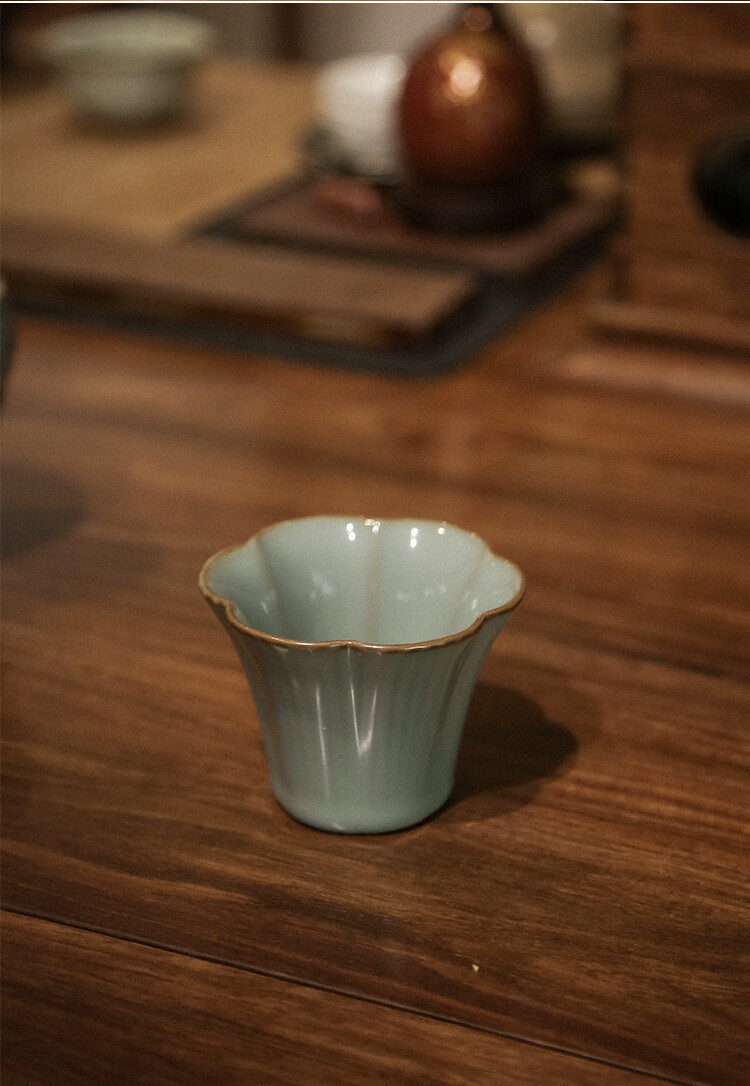 尚行知是谢小金原矿汝窑朝颜杯陶瓷功夫茶具茶具汝瓷开片个人杯主人杯