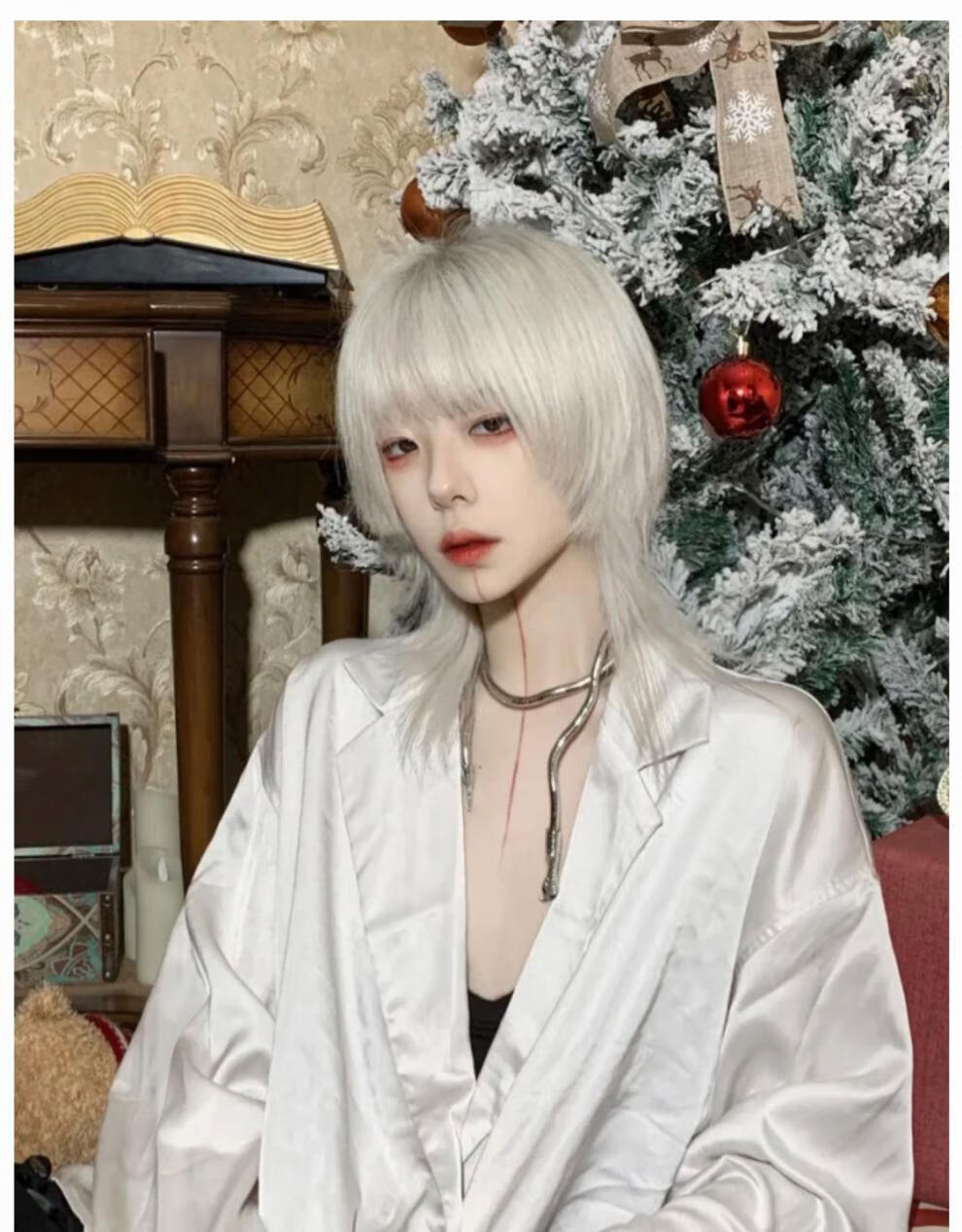 帅气男士狼尾头发型自然蓬松逼真全头套ls 雾霾蓝 大护理五件套【图片