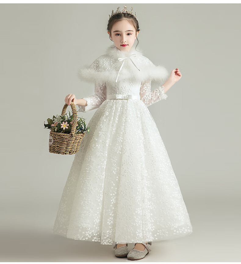 咕菲猫高端花童婚礼小女孩礼服公主裙女童主持人长袖儿童钢琴演出服