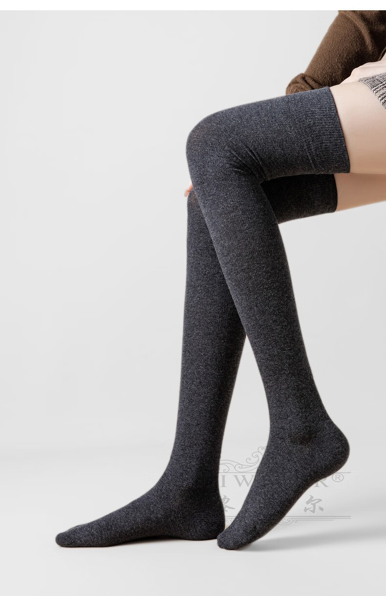 秋冬款压力瘦腿小腿袜筒灰黎威尔轻奢品牌色黑色纯棉袜子女冬组4均码