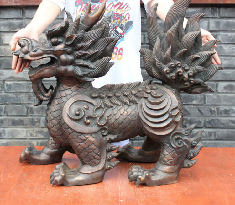 摆件商务麒麟铜器 纯铜麒麟黄铜麒麟四脚着地爪子麒麟工麒麟一对 中号