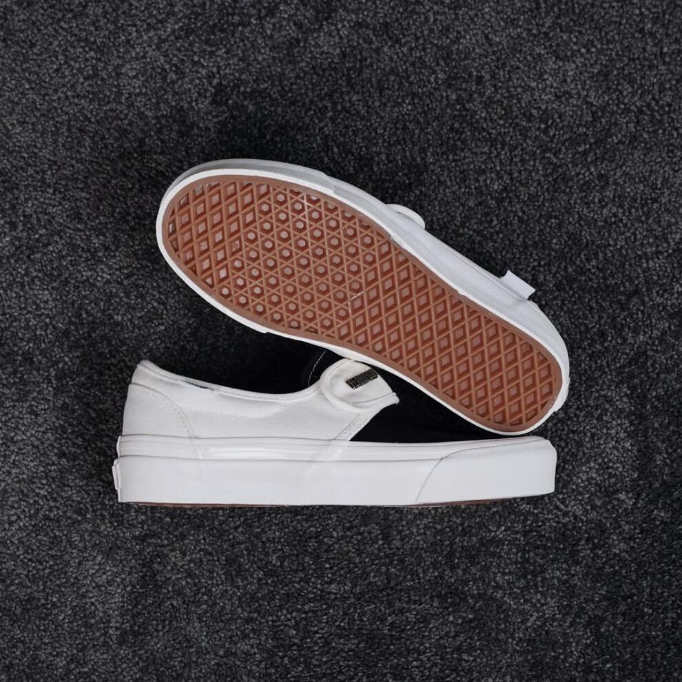 同款fog高街黑白懒人魔术贴一脚蹬翻毛帆布鞋男女情侣板鞋 黑白 38 偏