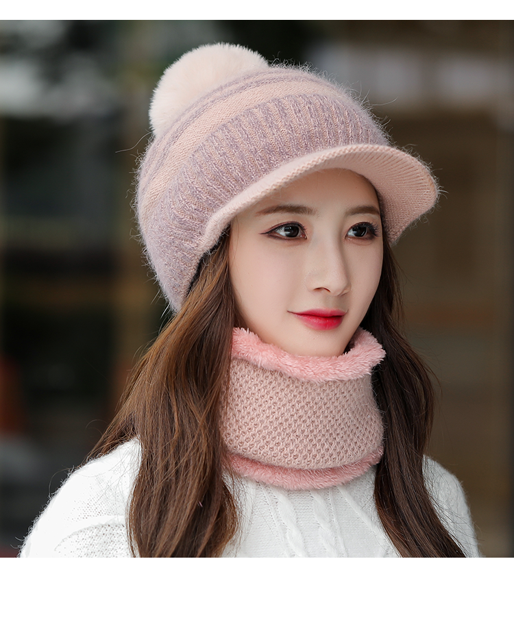 柳欣冬天帽子雪地毛线帽针织加绒保暖帽女冬季鸭舌秋冬帽子套装兔毛