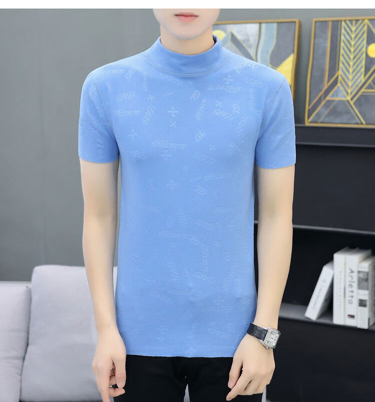 弘临2021秋冬季半高领保暖短袖t恤男士双面加绒内搭半袖德绒加厚打底