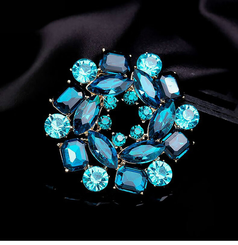 roundsink饰品胸针欧美复古仿水晶胸花别针时尚圆形胸针男女情侣紫色