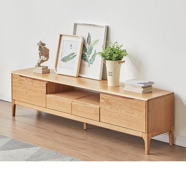 实木电视柜茶几小户型客厅白橡木视听柜原木地柜15米电视柜原木色组装