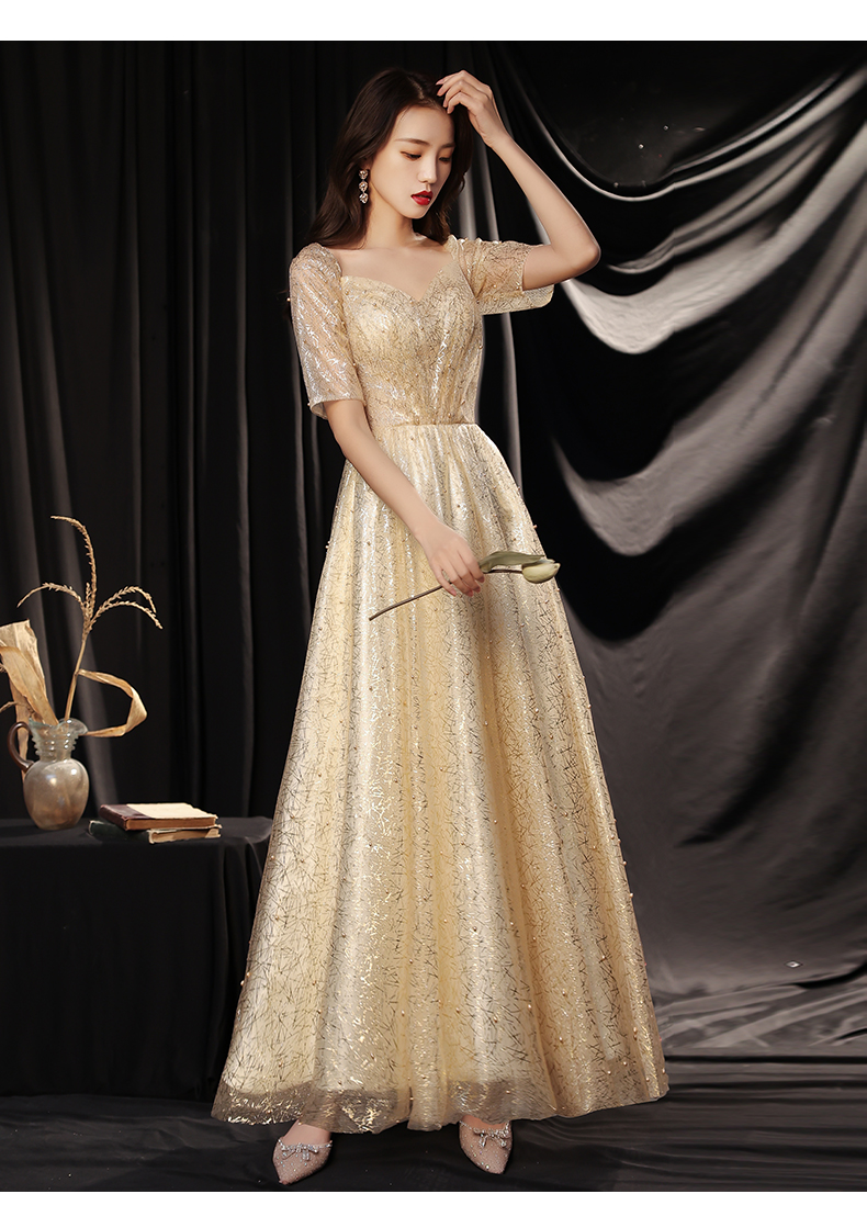 诗婷秀尹香槟色合唱团演出服女长裙修身气质礼服主持人图片色xs