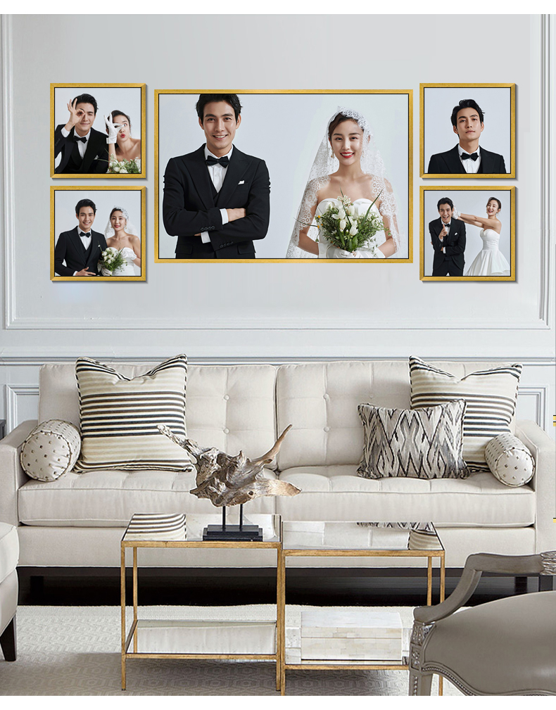 梦黛侠婚纱照相框挂墙放大尺寸洗照片36寸40打印装框客厅 拉丝灰 晶瓷