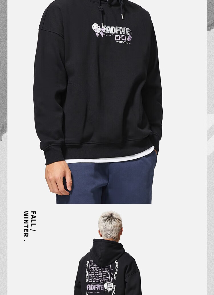 李宁卫衣男女同款反伍badfive反光宽松加绒防风保暖长袖上衣awdsc09