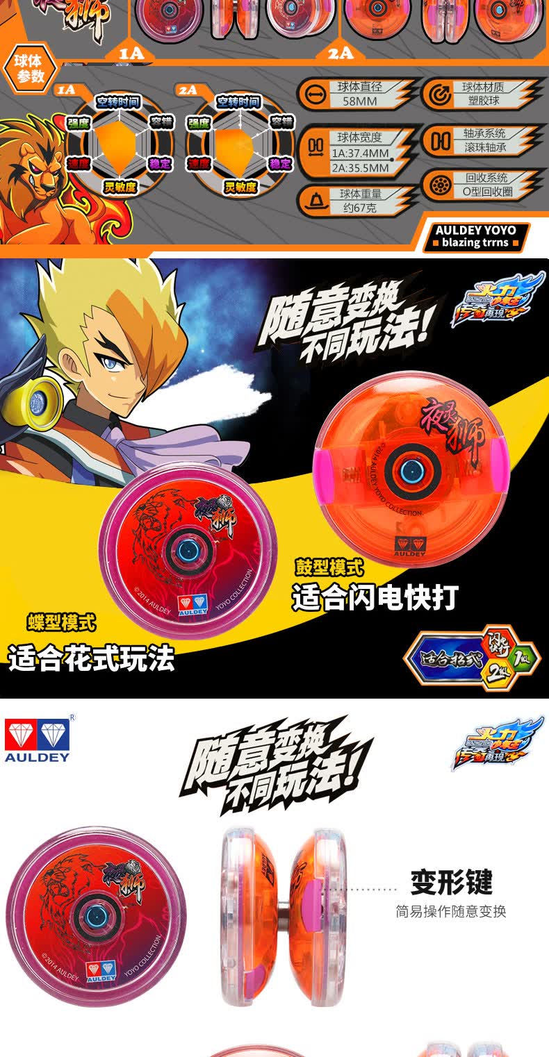 万代(bandai)溜溜球赤虎火力少年王传奇再现花式悠悠球2a活睡眠赤焰战