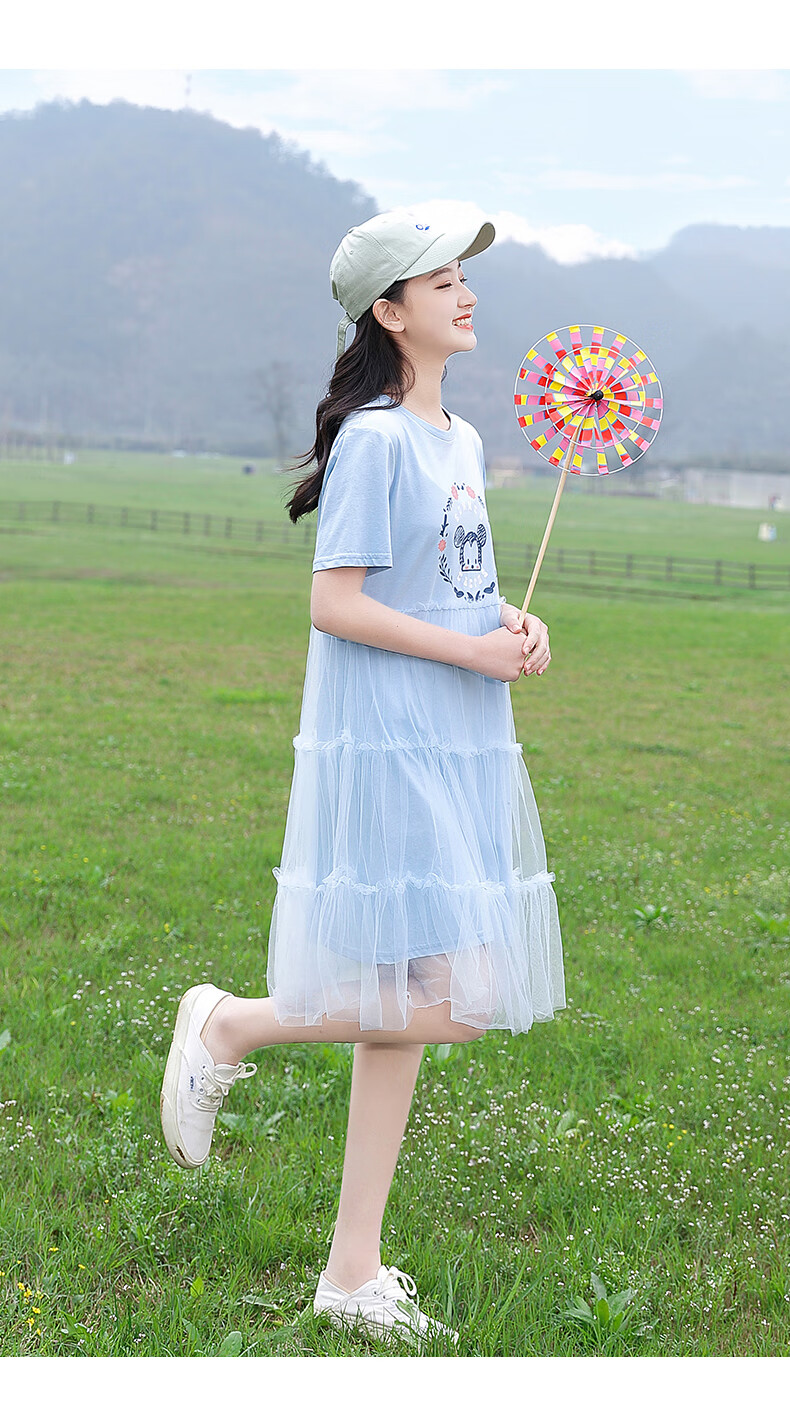 倩苒初中女生连衣裙2021夏季新款少女装学院风韩版中长款高中学生纱裙