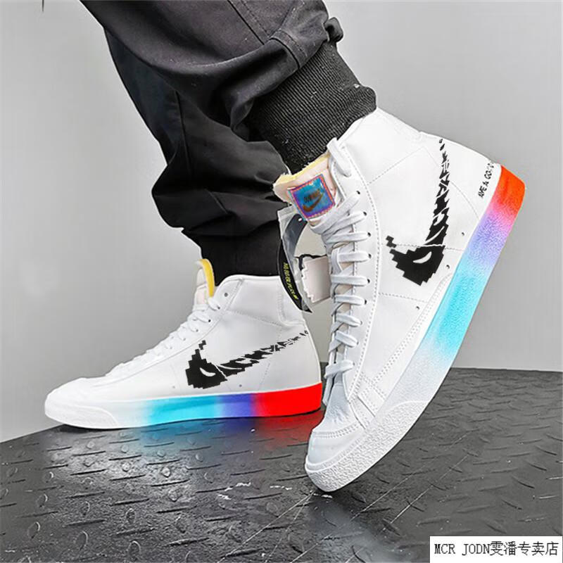 aj空军一号男高帮dunksb时尚日系夜光开拓者电玩像素聨名同款 浅蓝色