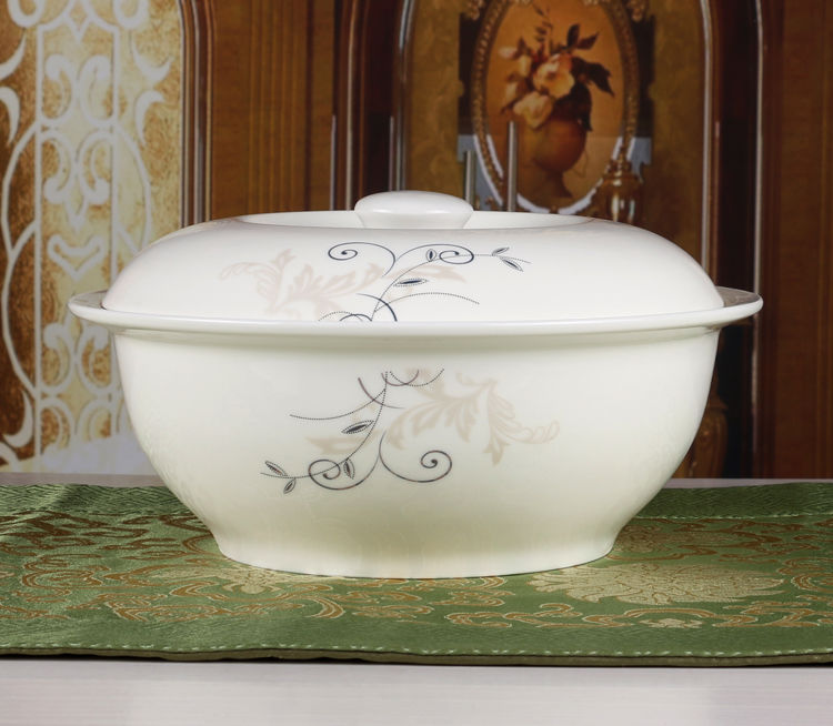 1个陶瓷带盖汤碗家用9英寸品锅装汤大碗简约卡通大汤碗微波炉餐具