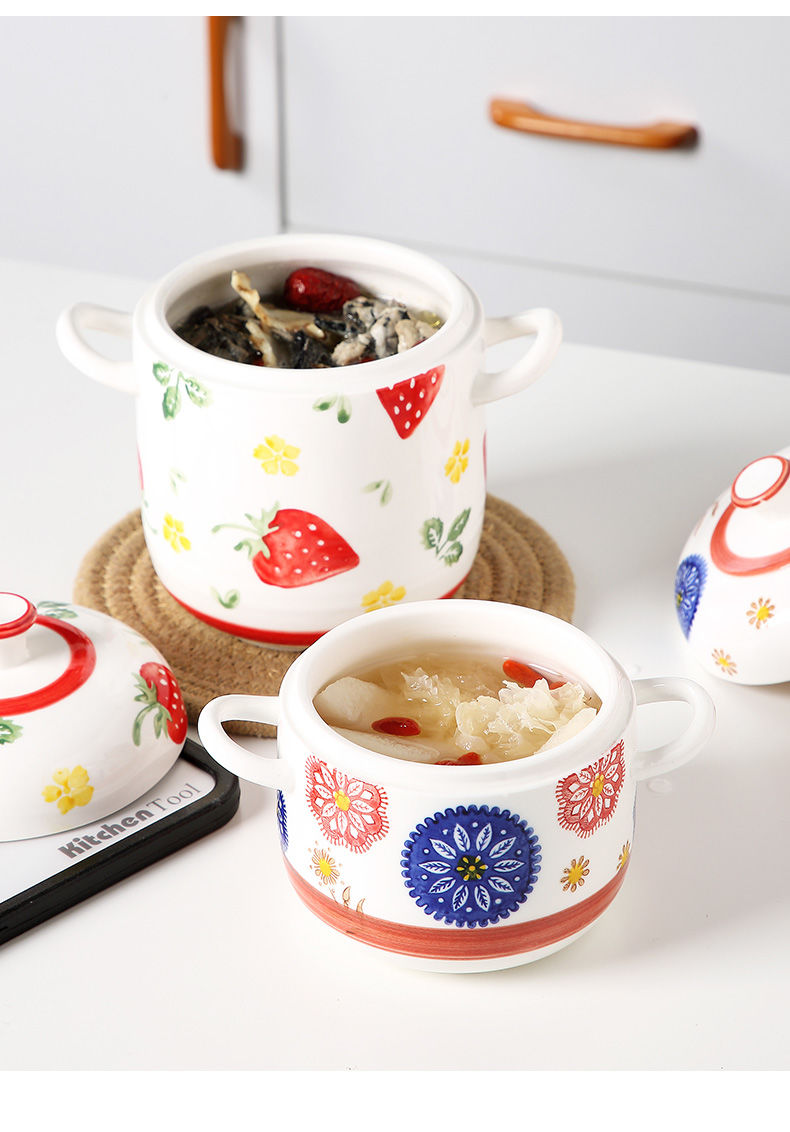 双盖燕窝隔水炖盅甜品盅家用陶瓷内胆双耳煲汤炖罐小蒸锅蒸盅骨瓷炖盅