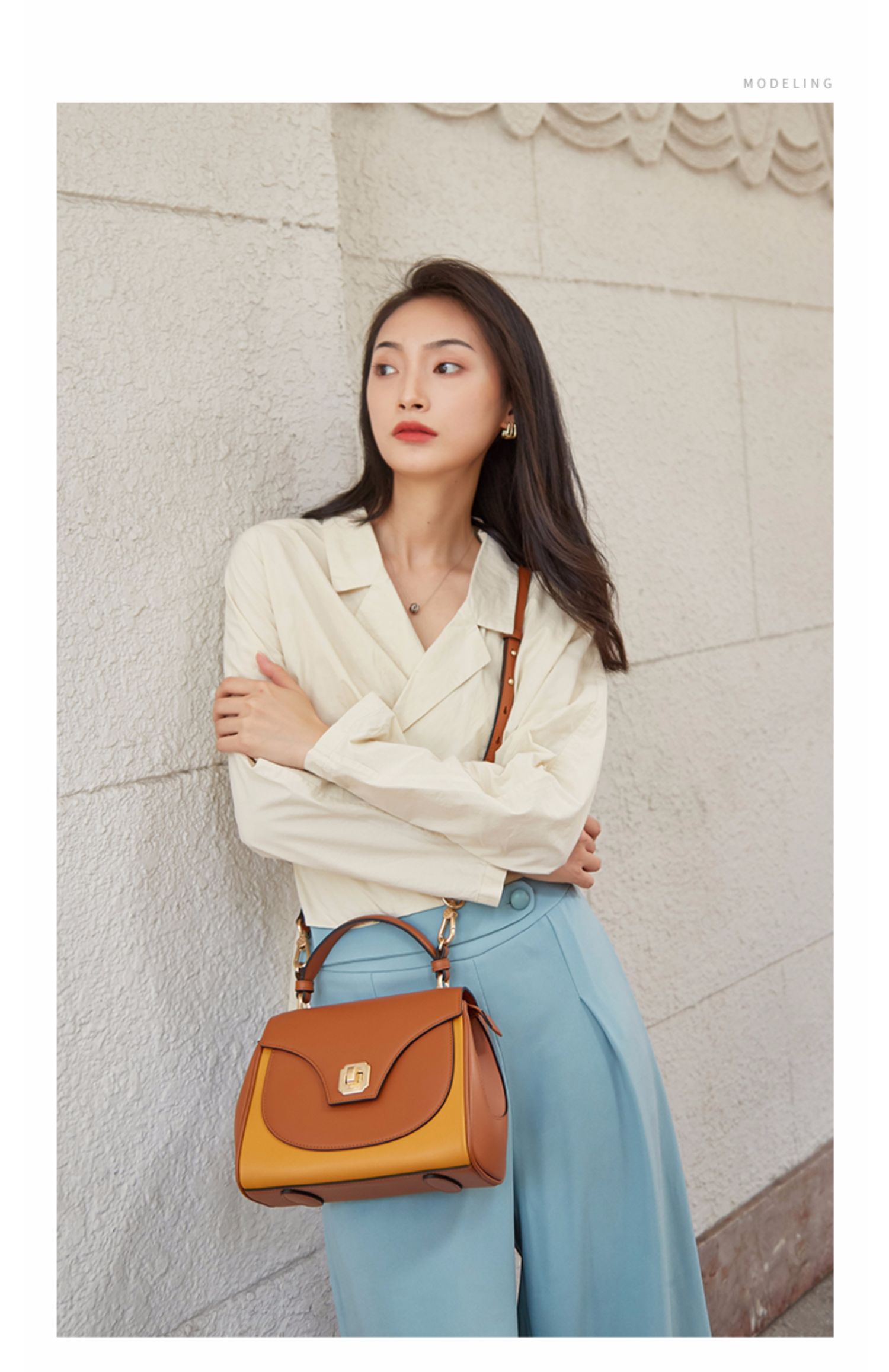 保价618半坡bampo真皮单肩手提包女新款原创小众商场同款头层牛皮质感