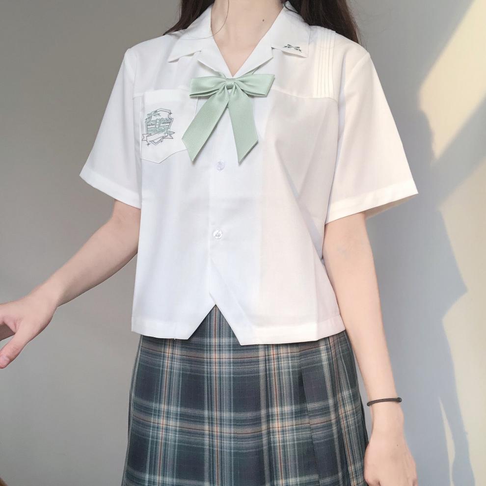 青间白鹿jk制服刺篇原创星河中 星迹高 原创刺绣开襟短袖白衬衫女夏款