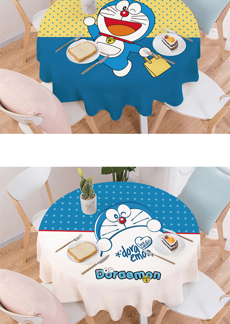 小方桌圆桌卡通桌布 日式小清新防水耐脏圆桌布卡通叮当猫宿舍学生