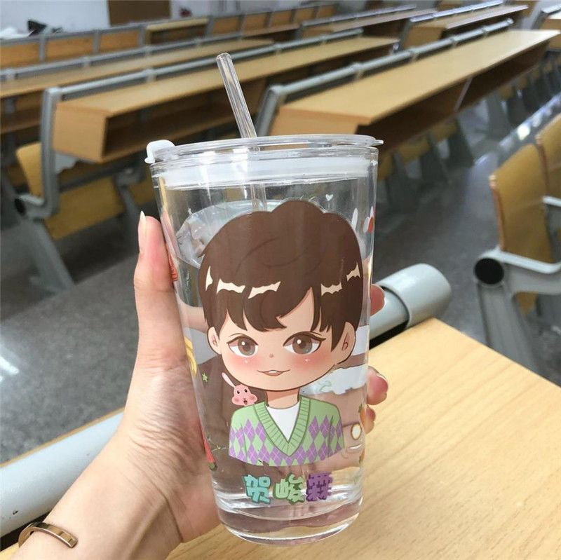 tnt时代少年团同款水杯马嘉祺丁程鑫周边学生吸管杯应援玻璃杯子刘