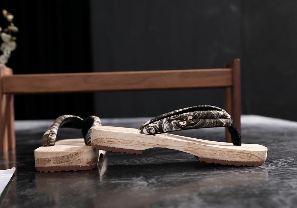 2021日式木屐男款方居家木拖鞋防滑磨人字拖木鞋 原木黑色 23cm(适合