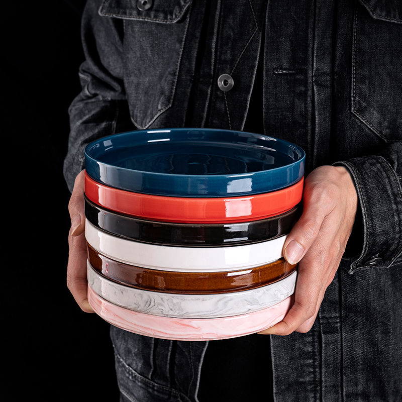 陶瓷创意托盘花盆接水盘底托陶瓷垫盘蓝色直径25厘米