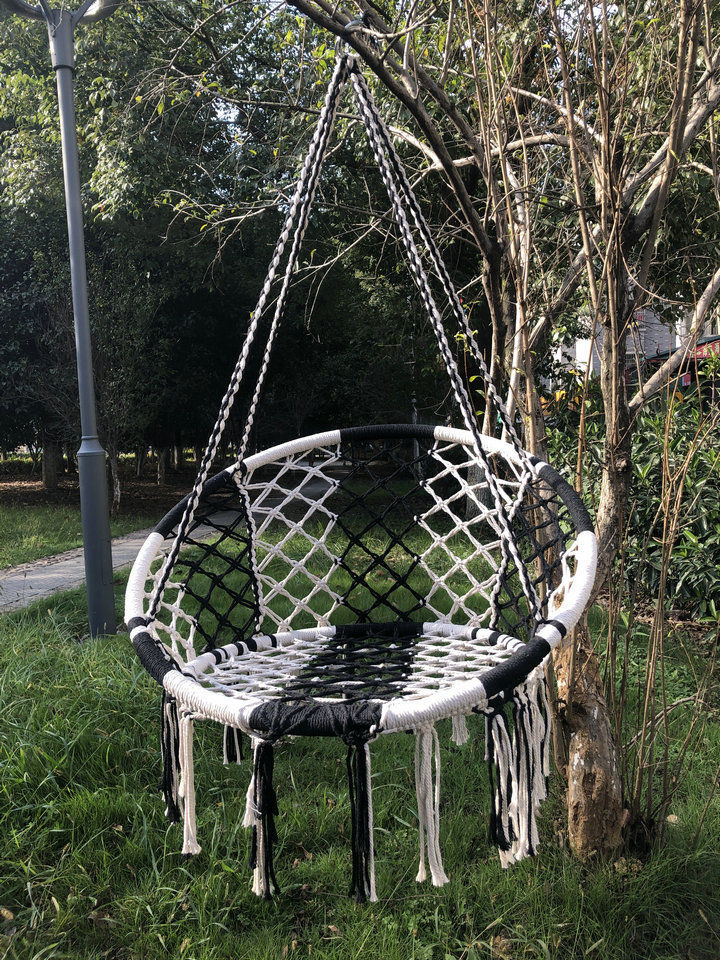 ins北欧吊椅网红吊篮摇篮棉绳编织藤椅流苏吊床室内阳台户外秋千岸茂