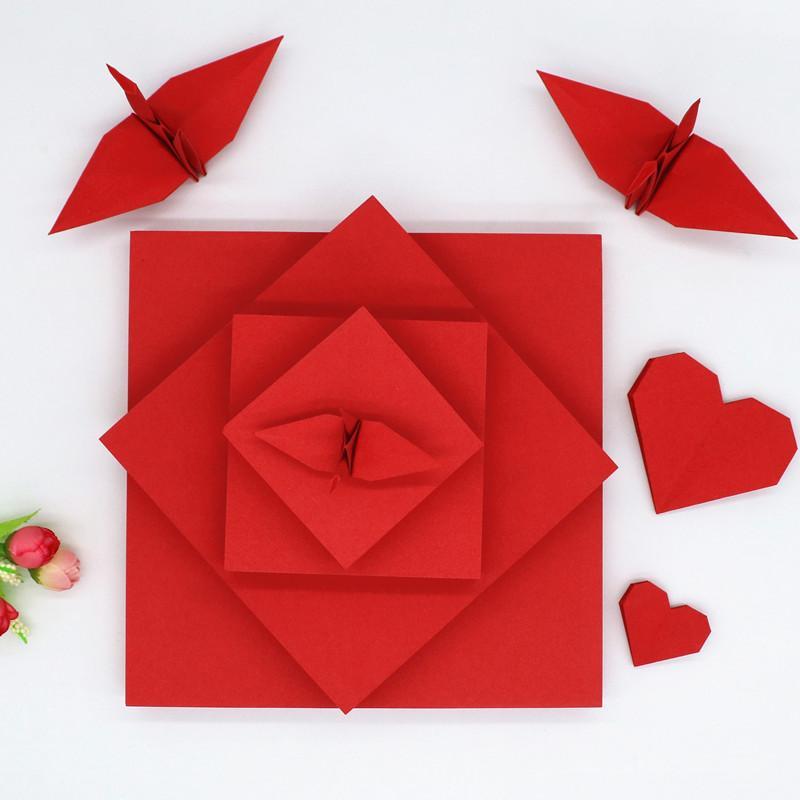 大红色正方形折纸卡纸diy色叠爱心千纸鹤折纸儿童手工剪纸15厘米大红