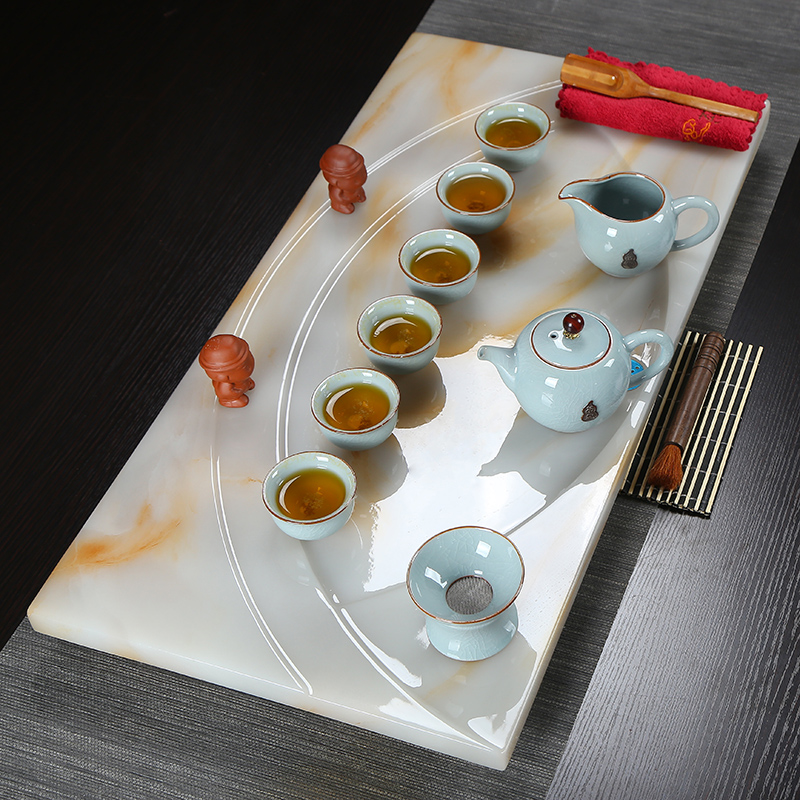 大理石茶盘半月玉石欧式茶盘功夫茶具现代简易大理石茶台家用中号整块