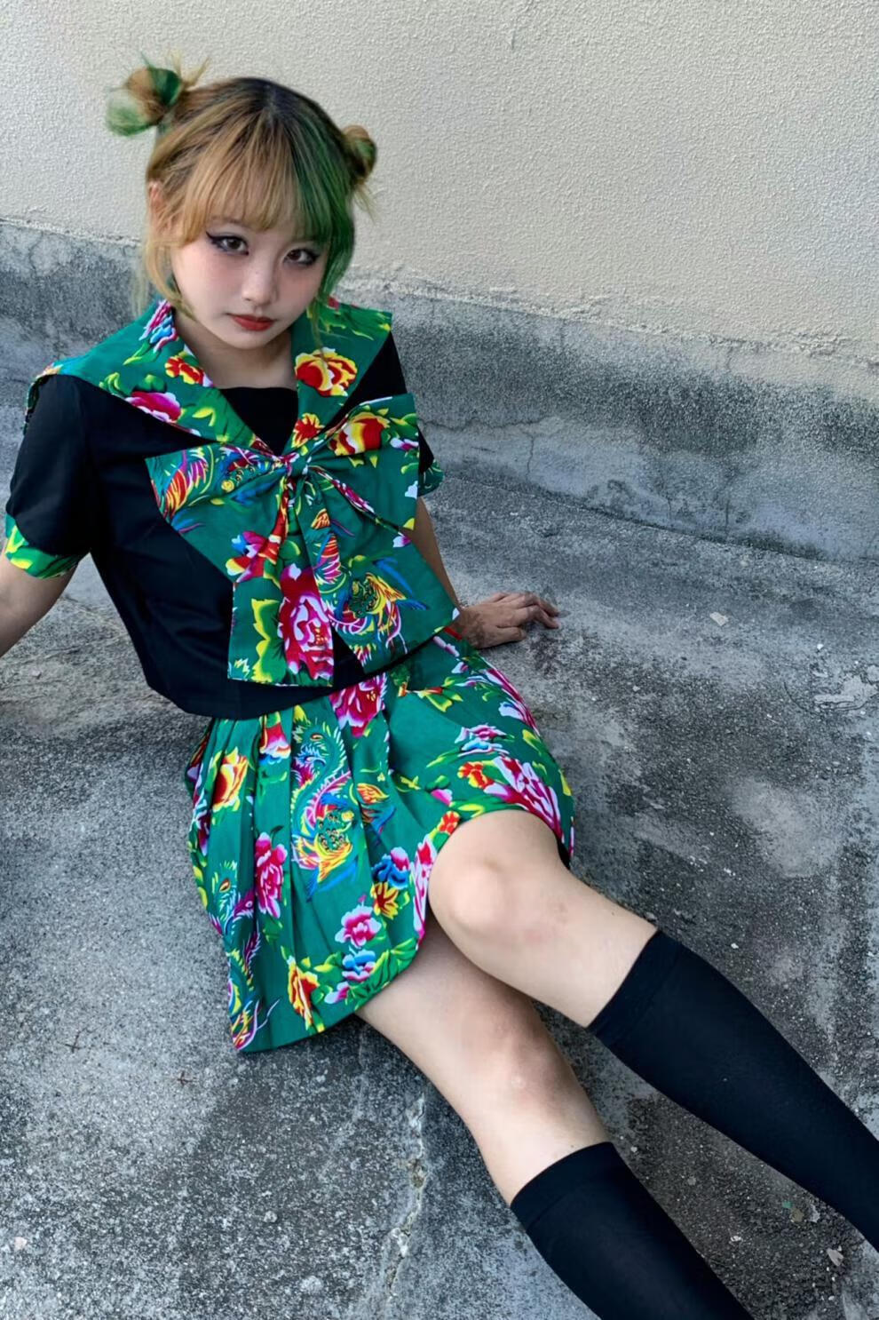 东北大花裙子jk女水手服短袖2022年夏季新款二手玫瑰周边大花布裙子潮